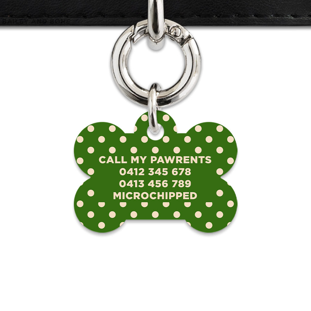 Green And Beige Polka Dots Pet ID Tag