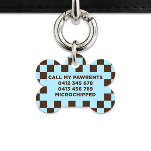 Blue And Brown Checkers Pet ID Tag