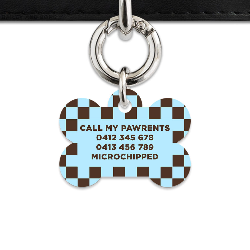 Blue And Brown Checkers Pet ID Tag