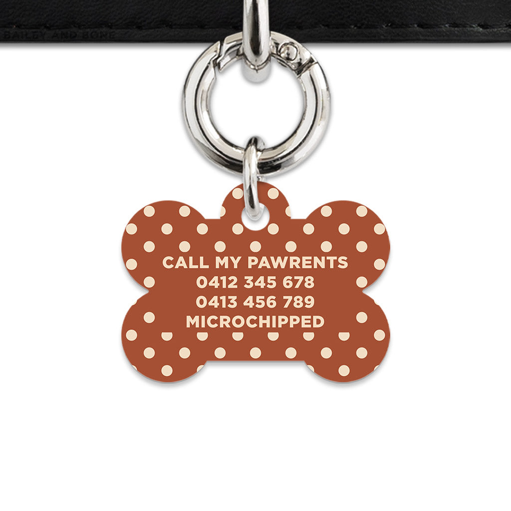 Brown And Beige Polka Dots Pet ID Tag