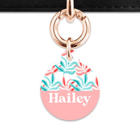 Pink And Blue Tropical Leaves Pet ID Tag