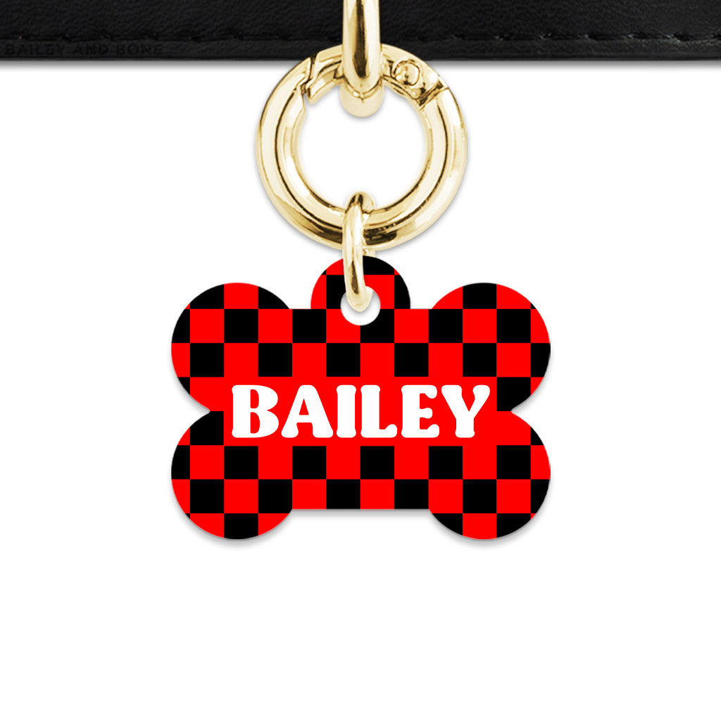 Black And Red Checkers Pet ID Tag