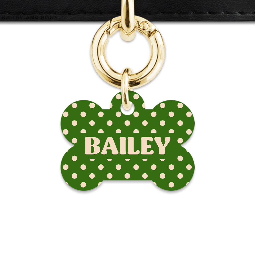 Green And Beige Polka Dots Pet ID Tag