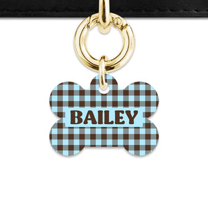 Blue And Brown Gingham Pet ID Tag