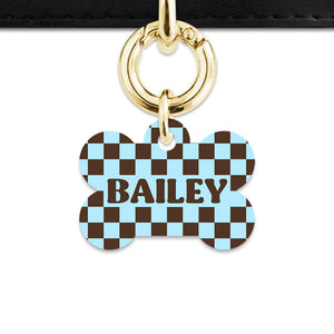 Blue And Brown Checkers Pet ID Tag