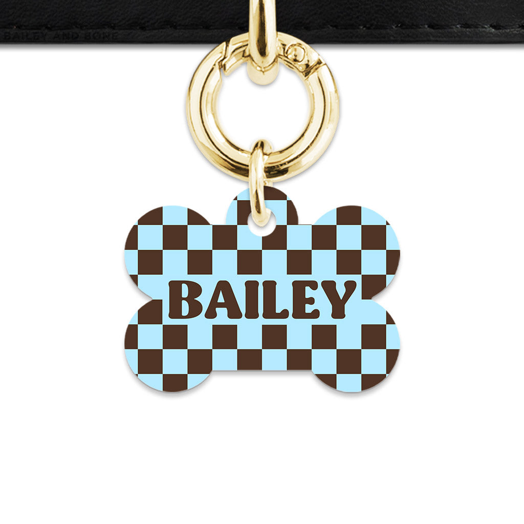 Blue And Brown Checkers Pet ID Tag
