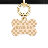 Beige And Tan Checkers Pet ID Tag