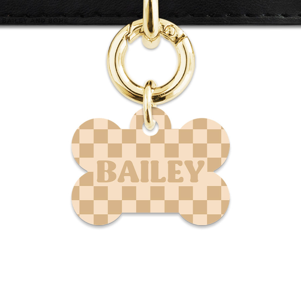 Beige And Tan Checkers Pet ID Tag