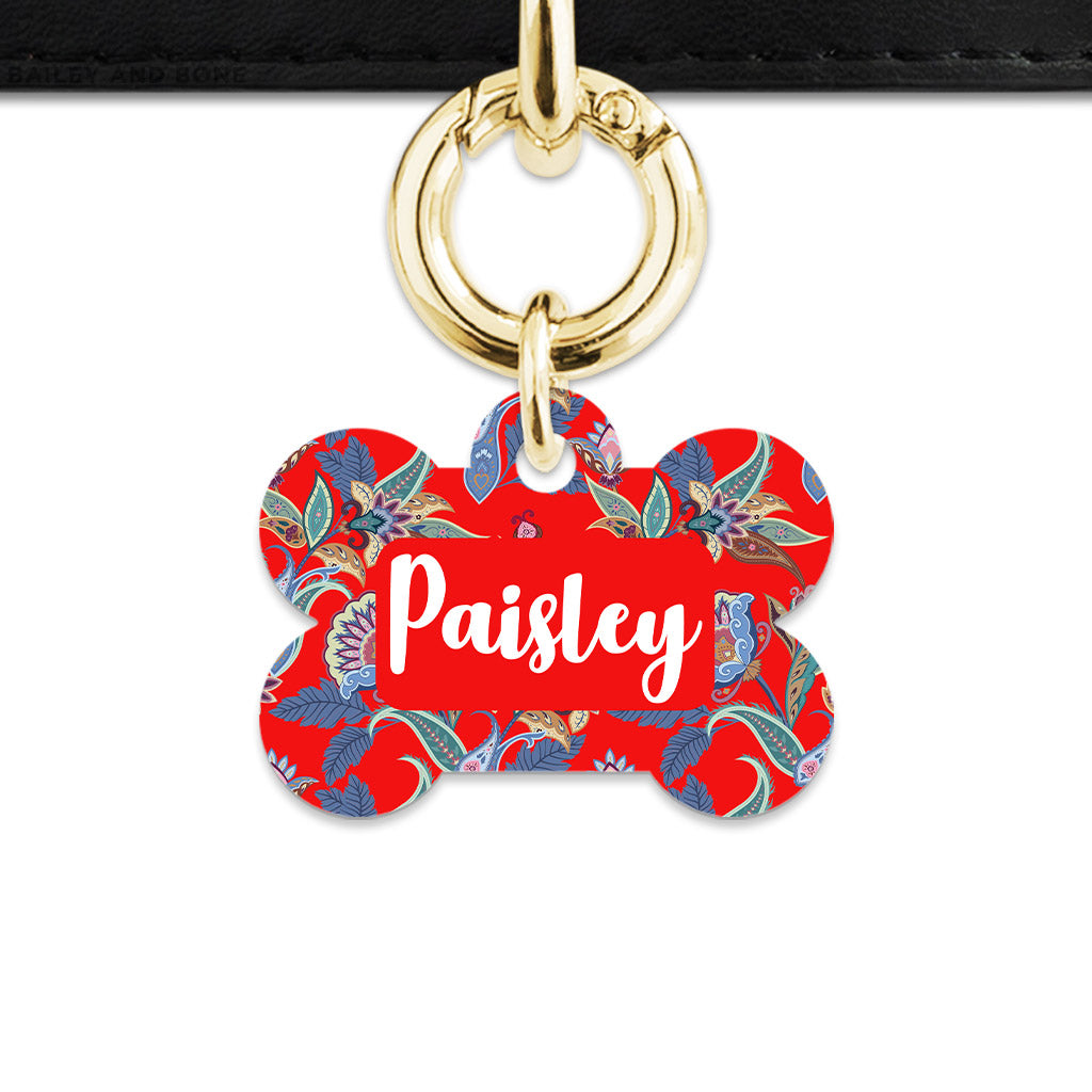 Red Paisley Pattern Pet ID Tag