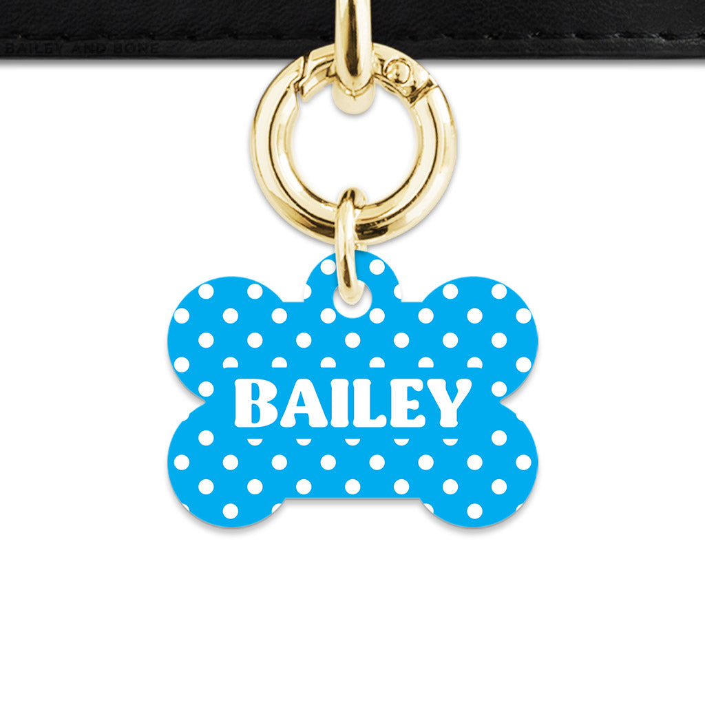 Blue And White Polka Dots Pet ID Tag