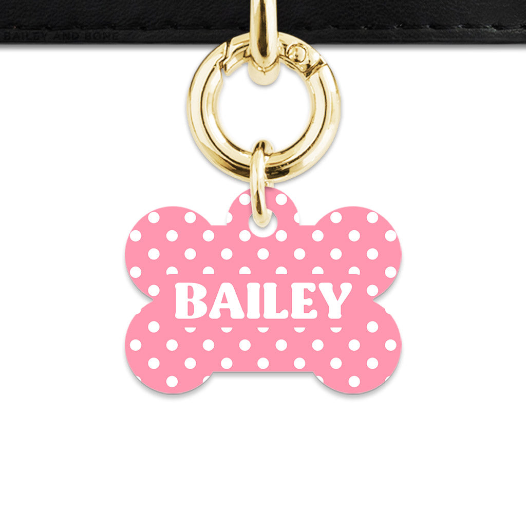 Pink And White Polka Dot Pet ID Tag
