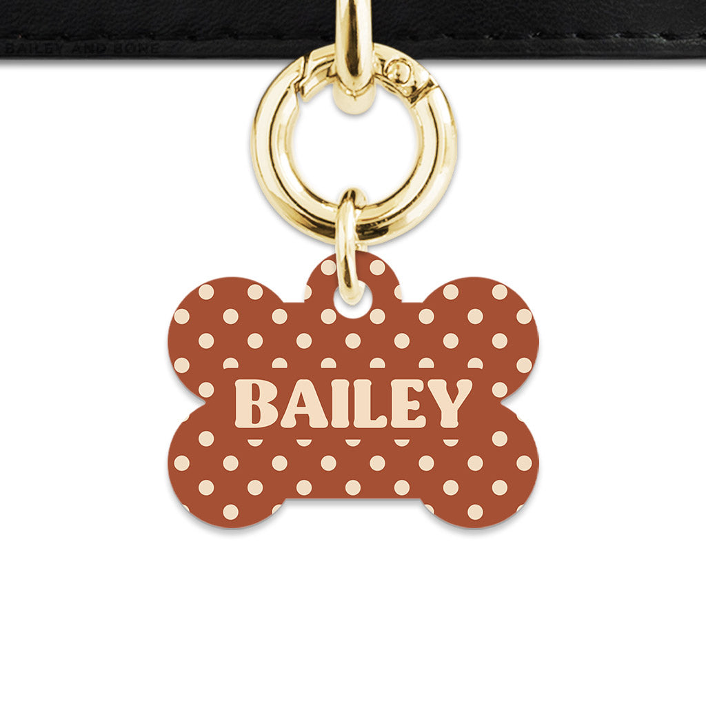 Brown And Beige Polka Dots Pet ID Tag