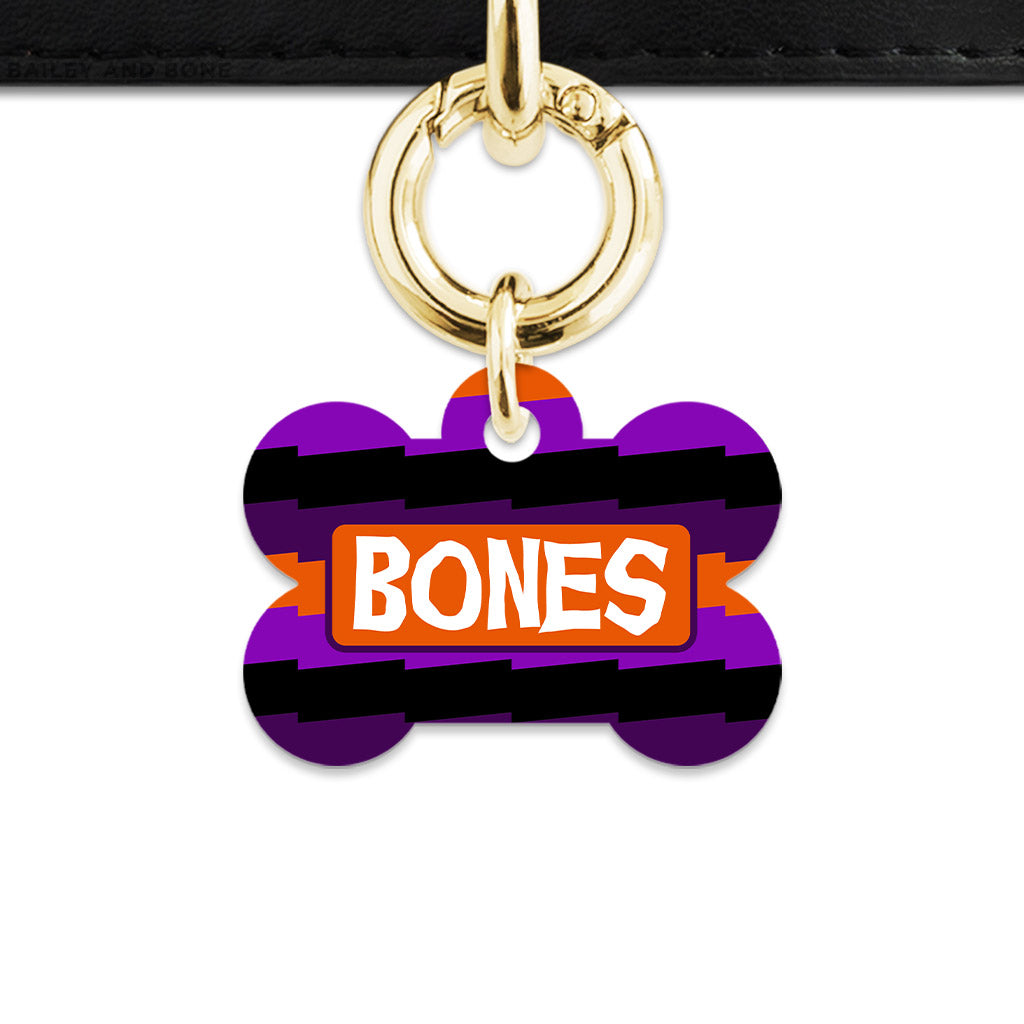 Purple And Orange Spooky Stripes Pet ID Tag