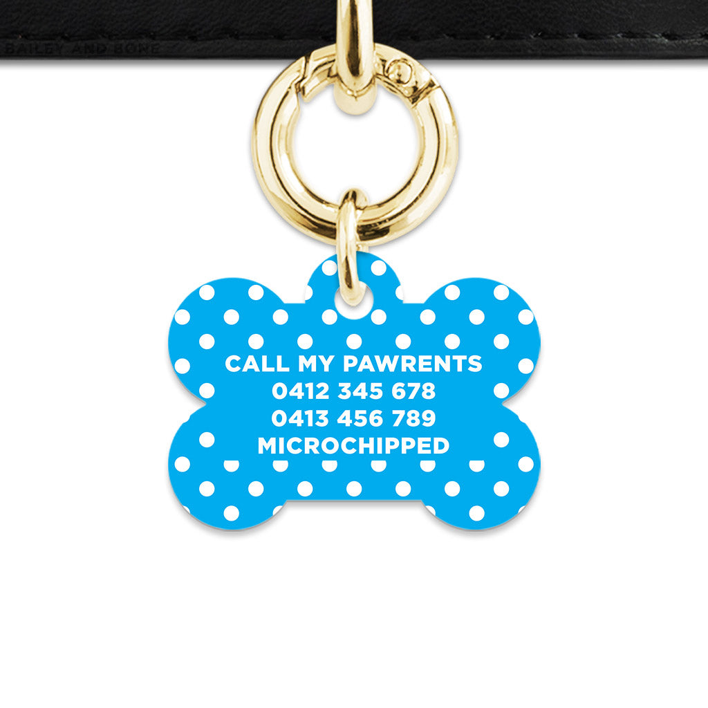 Blue And White Polka Dots Pet ID Tag
