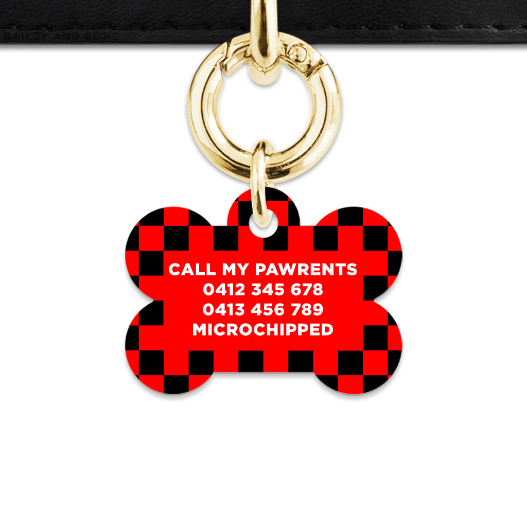 Black And Red Checkers Pet ID Tag