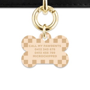 Beige And Tan Checkers Pet ID Tag