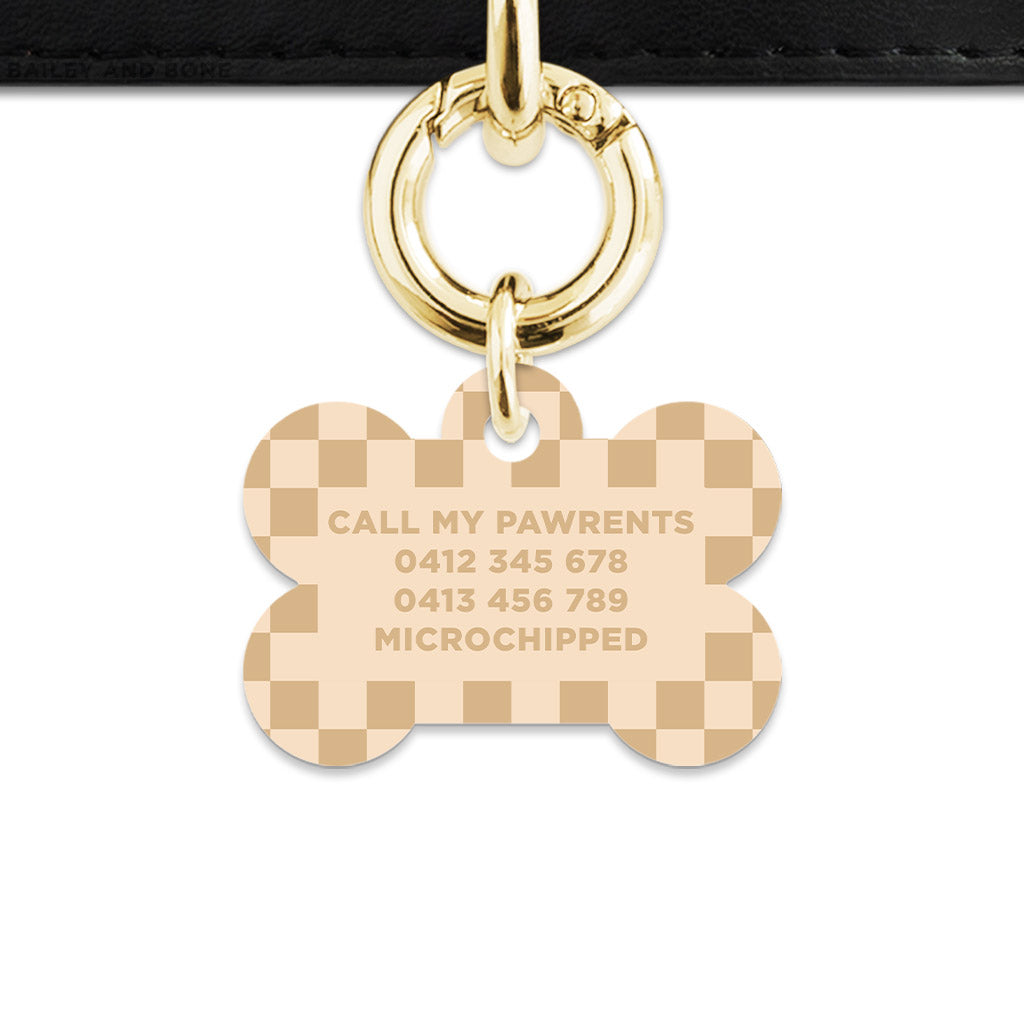 Beige And Tan Checkers Pet ID Tag