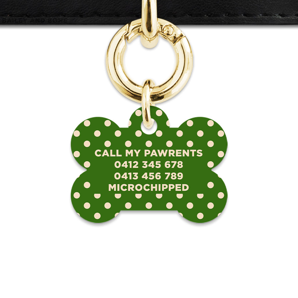 Green And Beige Polka Dots Pet ID Tag