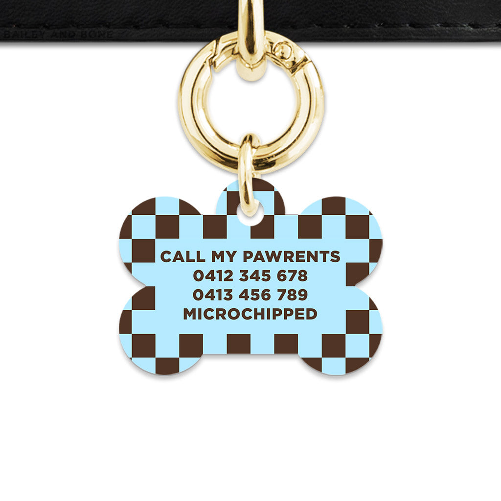 Blue And Brown Checkers Pet ID Tag
