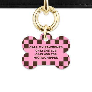 Pink And Brown Checkers Pet ID Tag