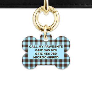 Blue And Brown Gingham Pet ID Tag