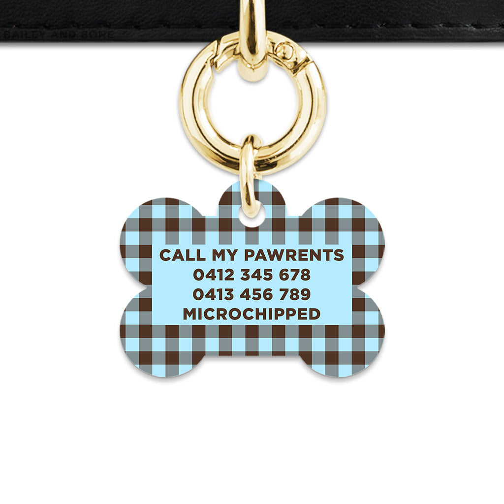 Blue And Brown Gingham Pet ID Tag