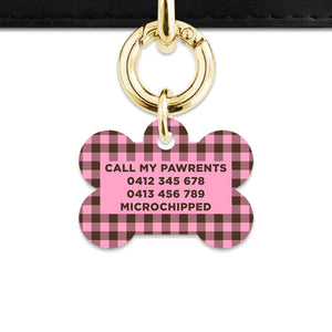 Pink And Brown Gingham Pet ID Tag