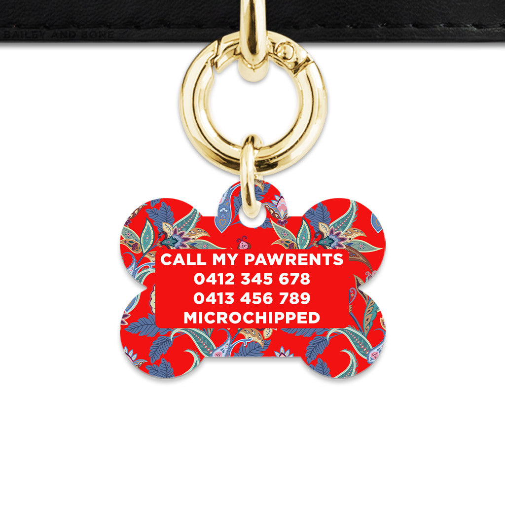 Red Paisley Pattern Pet ID Tag