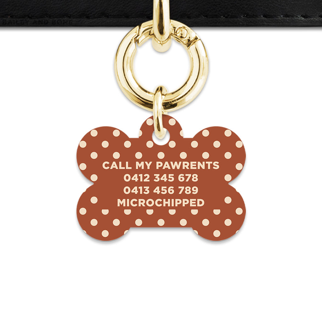 Brown And Beige Polka Dots Pet ID Tag