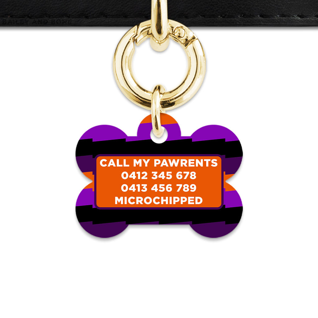 Purple And Orange Spooky Stripes Pet ID Tag