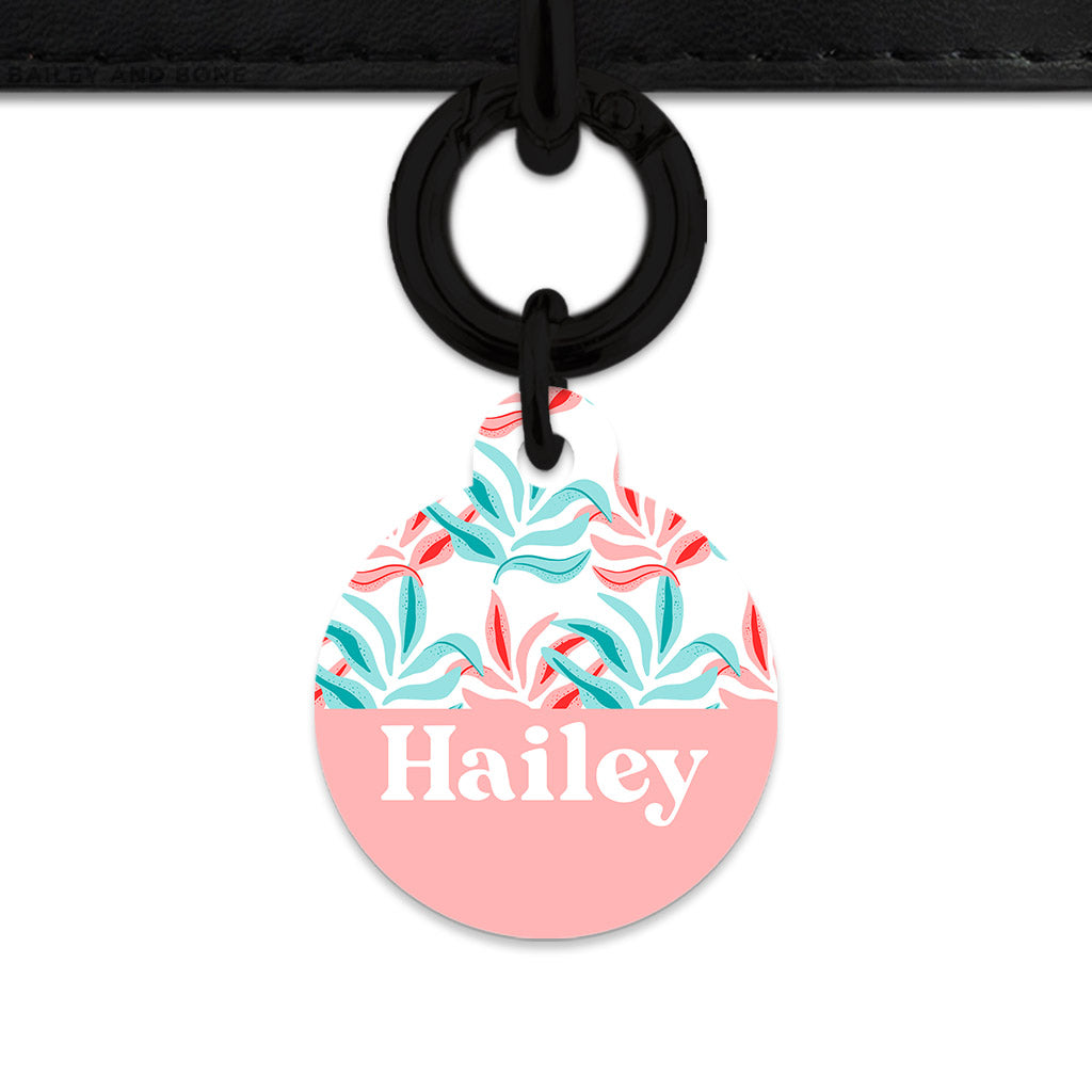 Pink And Blue Tropical Leaves Pet ID Tag