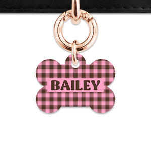 Pink And Brown Gingham Pet ID Tag