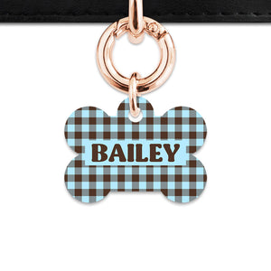 Blue And Brown Gingham Pet ID Tag