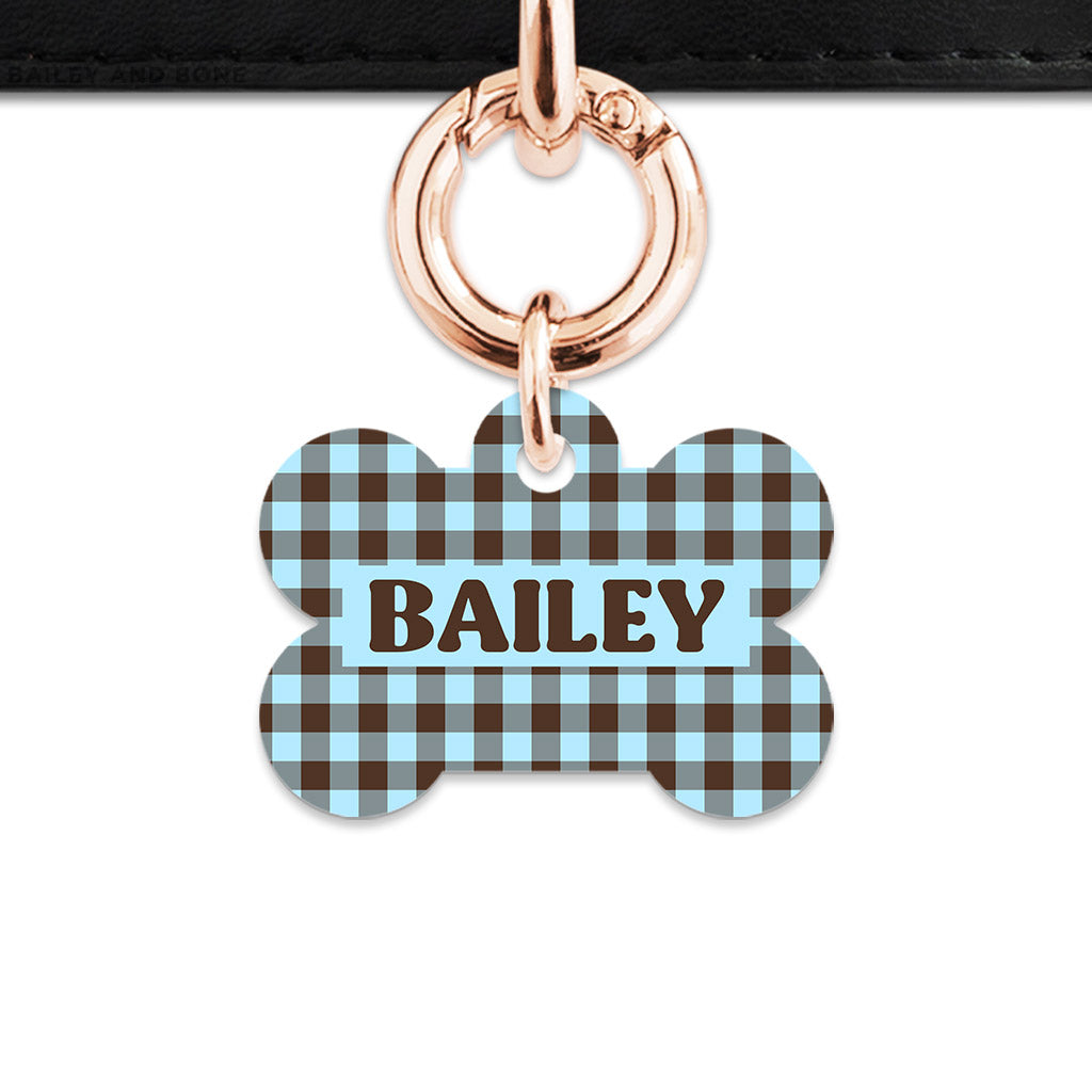 Blue And Brown Gingham Pet ID Tag