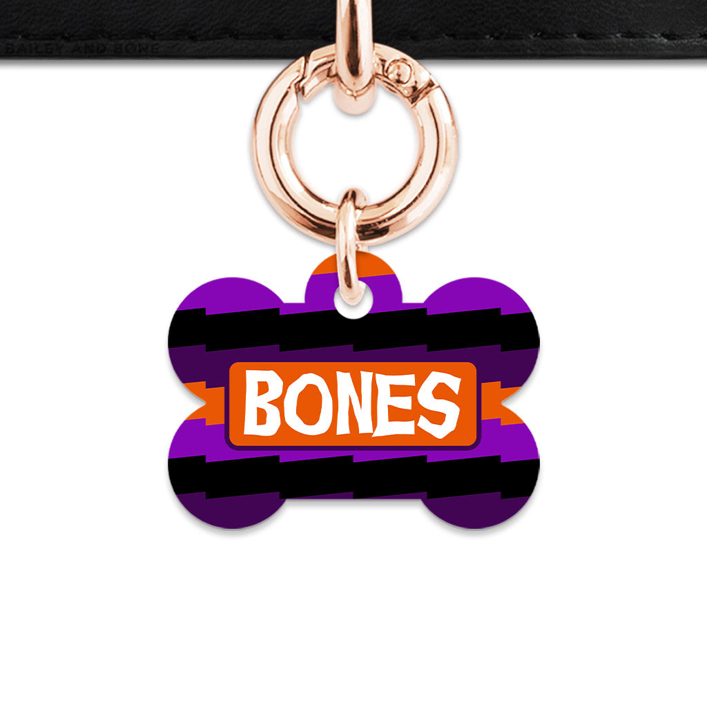 Purple And Orange Spooky Stripes Pet ID Tag