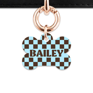 Blue And Brown Checkers Pet ID Tag