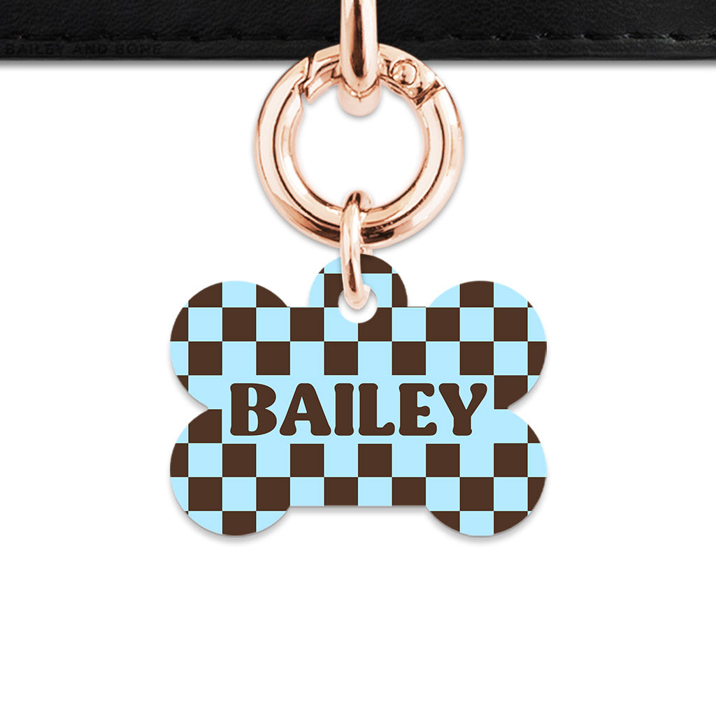 Blue And Brown Checkers Pet ID Tag