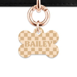 Beige And Tan Checkers Pet ID Tag