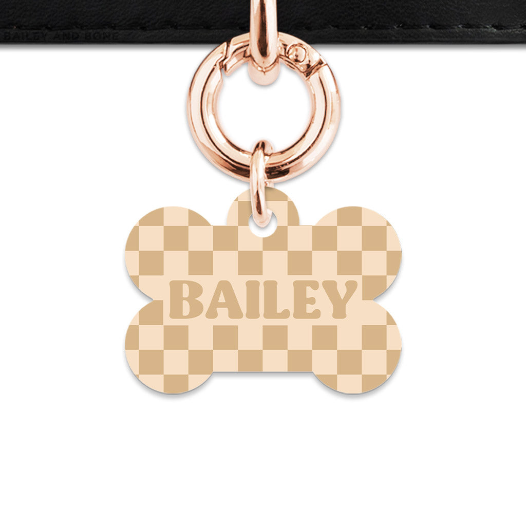 Beige And Tan Checkers Pet ID Tag