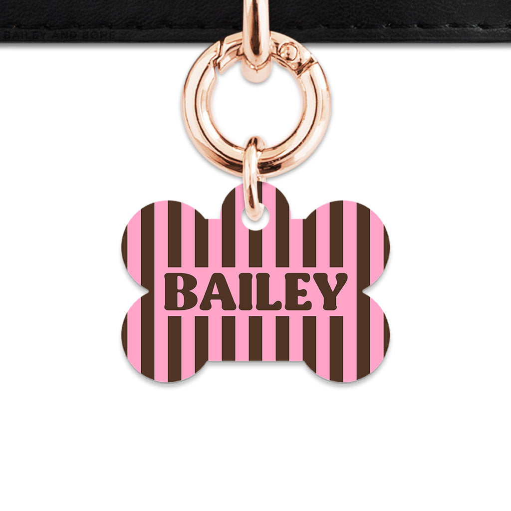 Pink And Brown Stripes Pet ID Tag