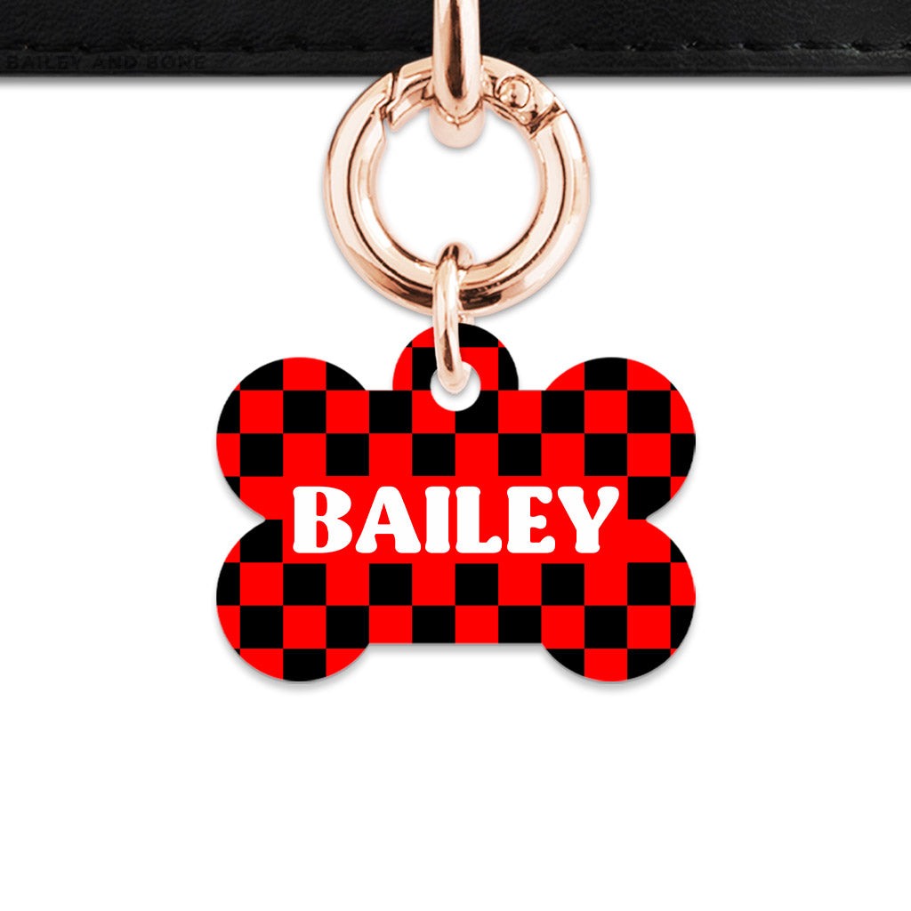 Black And Red Checkers Pet ID Tag