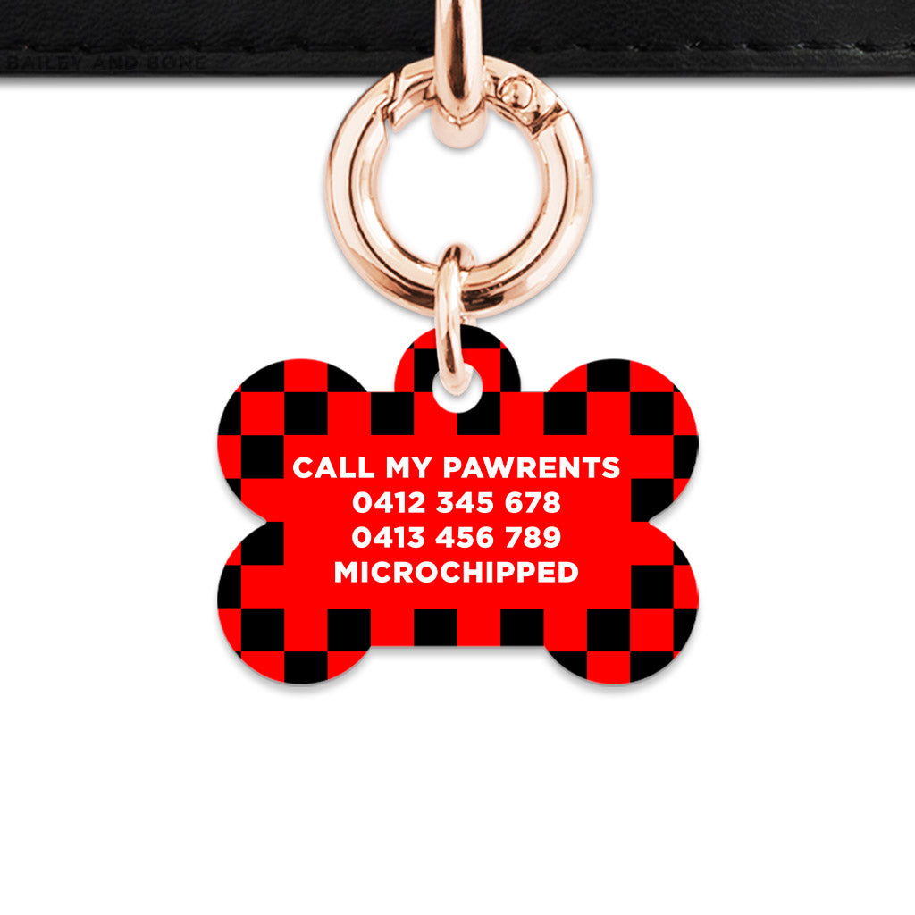 Black And Red Checkers Pet ID Tag