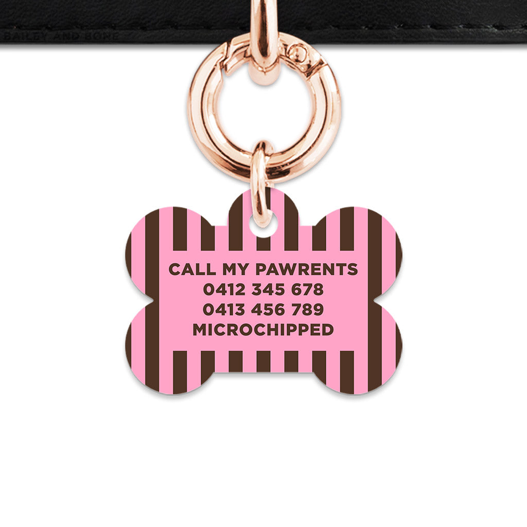 Pink And Brown Stripes Pet ID Tag