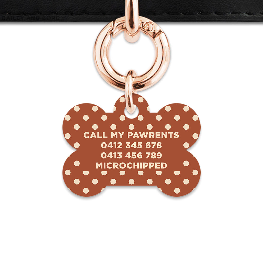 Brown And Beige Polka Dots Pet ID Tag