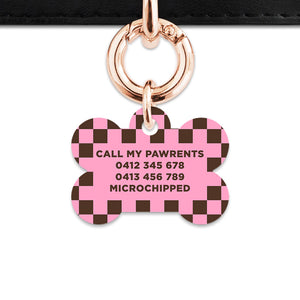 Pink And Brown Checkers Pet ID Tag