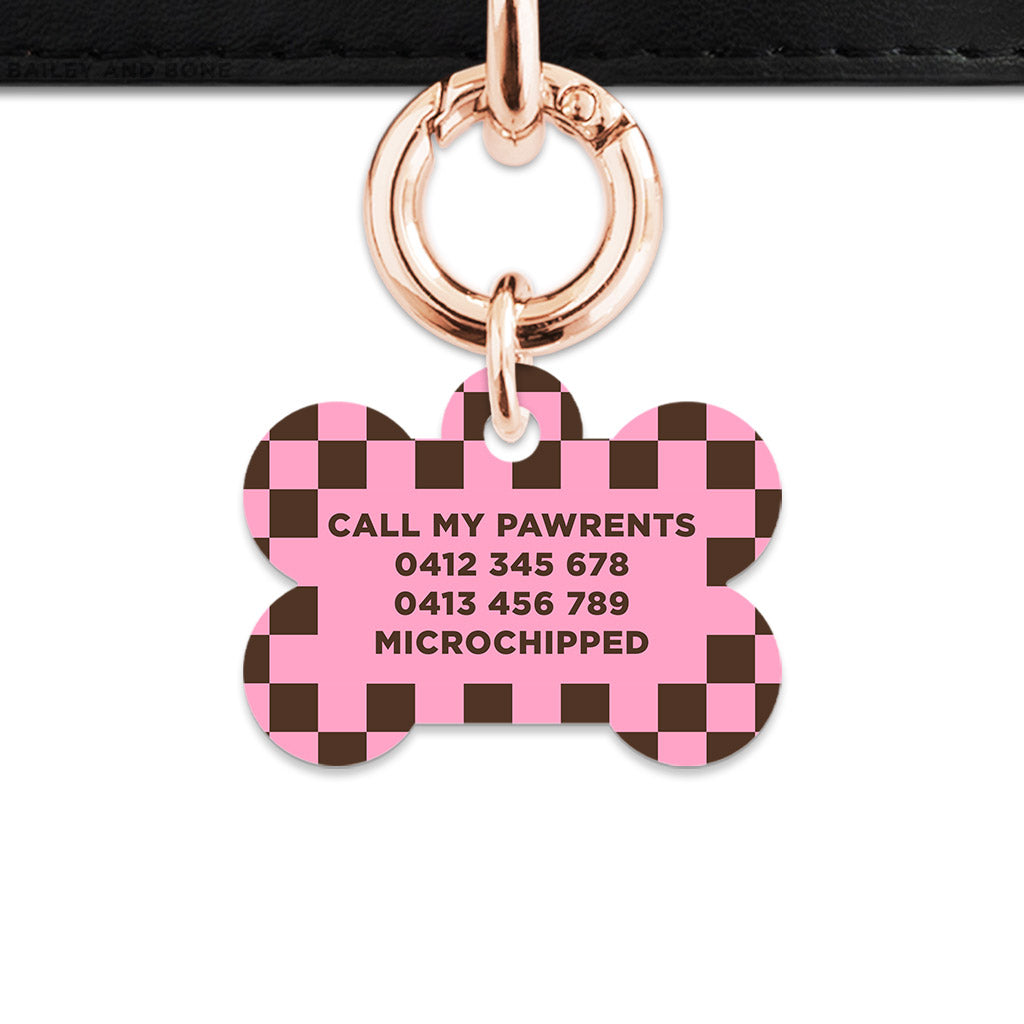 Pink And Brown Checkers Pet ID Tag