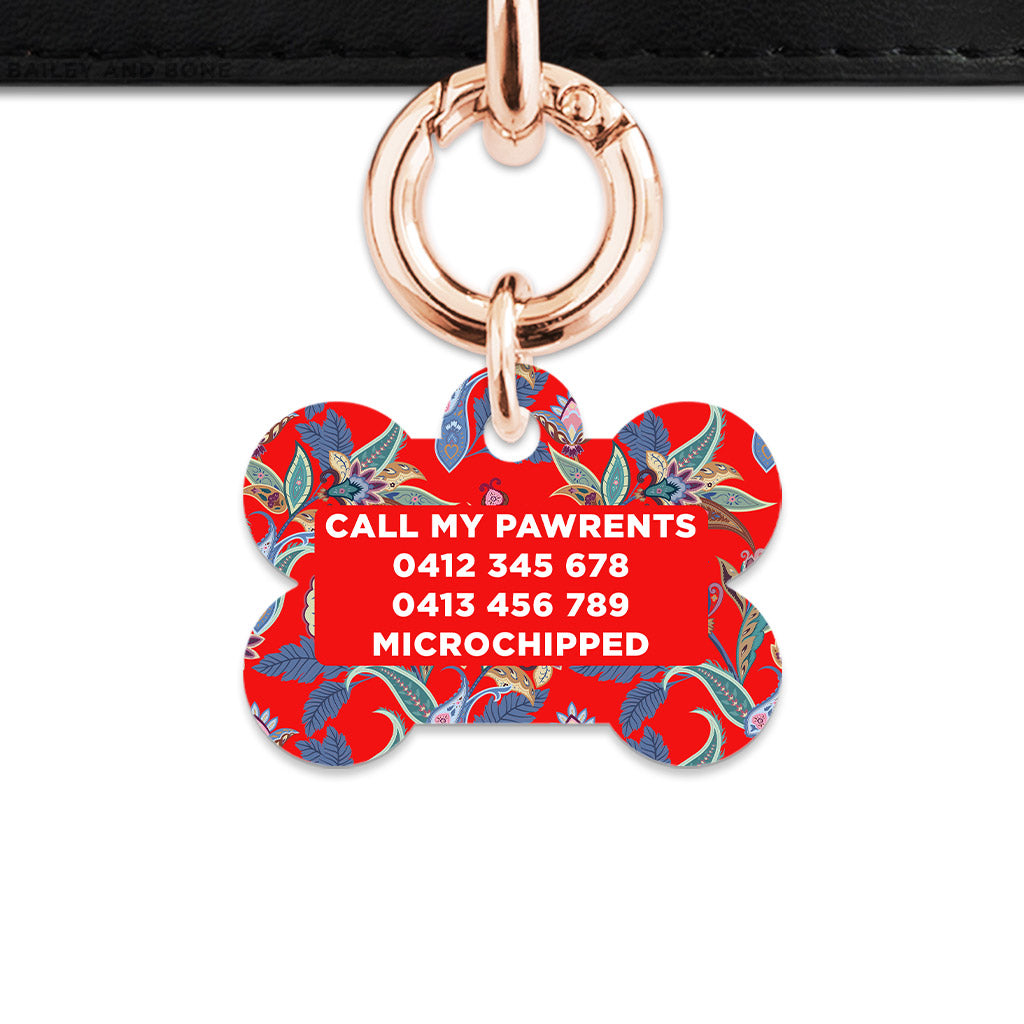 Red Paisley Pattern Pet ID Tag