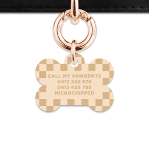 Beige And Tan Checkers Pet ID Tag