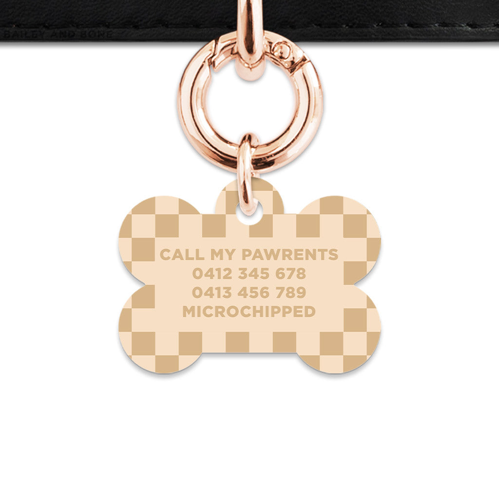 Beige And Tan Checkers Pet ID Tag