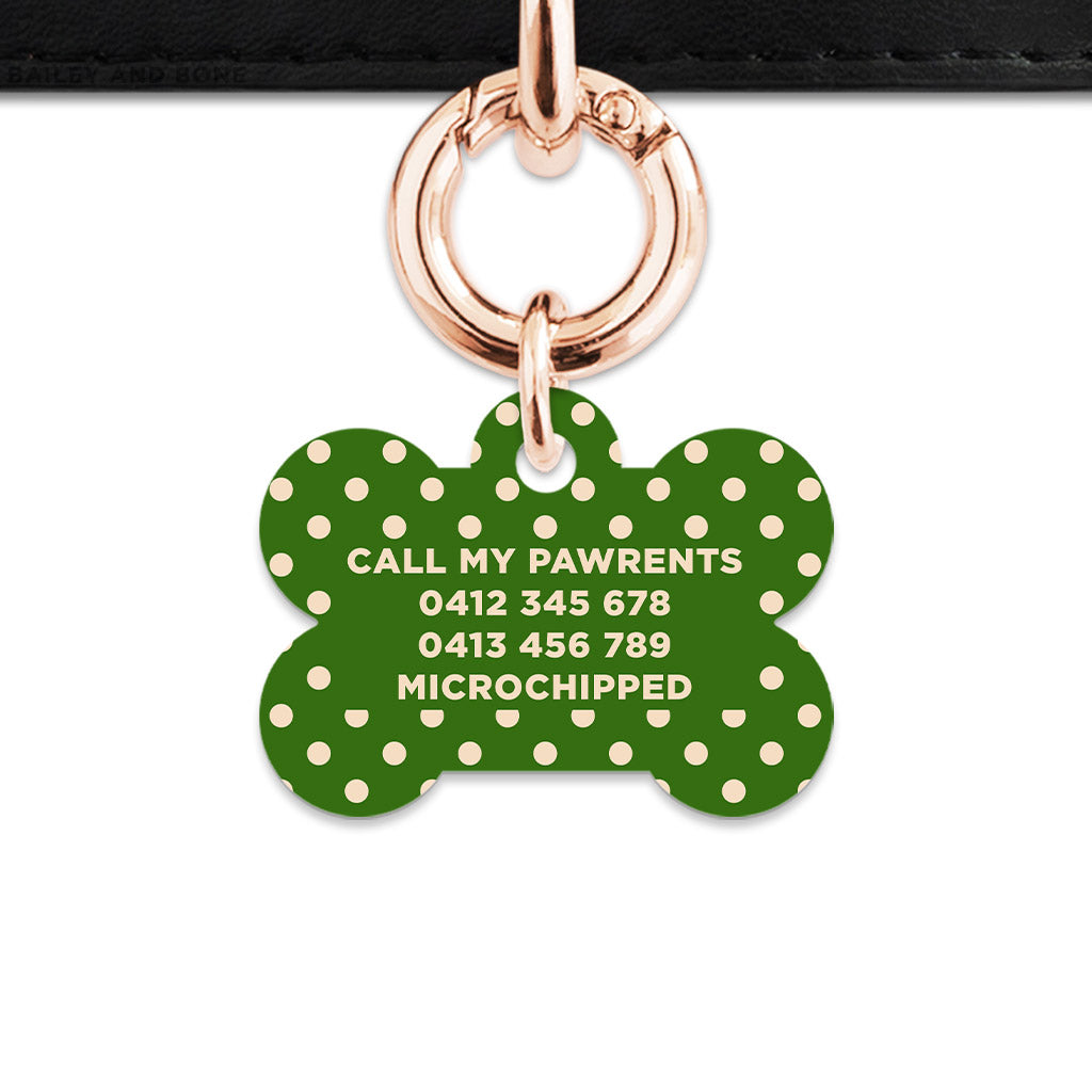Green And Beige Polka Dots Pet ID Tag